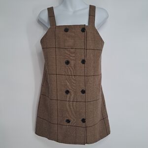 Chili-KK from Grace Dark Academia Brown Taupe Plaid Shift Mini Dress Size‎ Small
